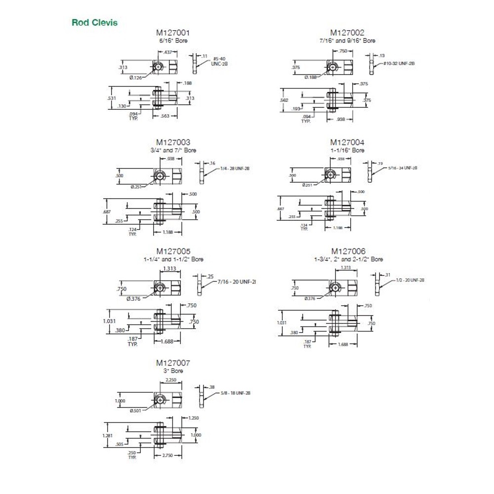 M127003 NUMATICS/AVENTICS ROUND LINE CYLINDER PART<BR>M SERIES ROD CLEVIS W/PIVOT PIN 3/4" BORE